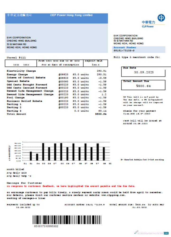 Download CLP Power Hong Kong Limited utility business bill, SCR Photoshop template